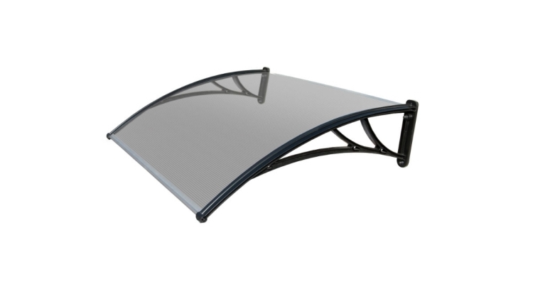 Козырек Krovent из поликарбоната 1500х930х280 прозрачный (черный кронштейн)